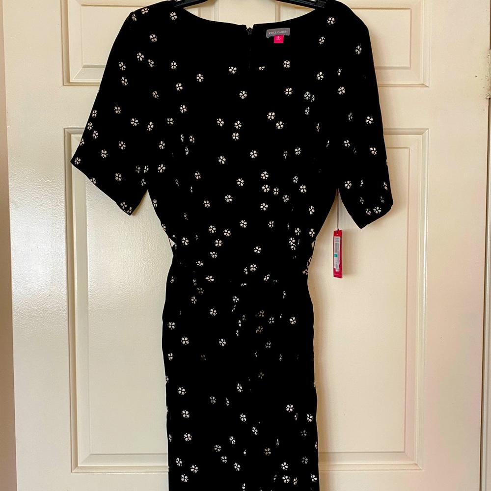 Vince Camuto Black Jumpsuit with White Flower Design, Size 16
